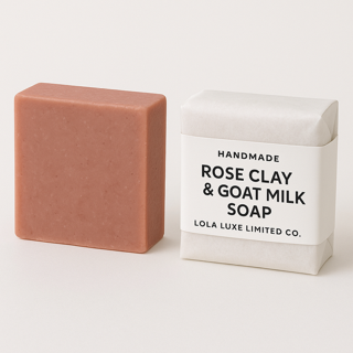 Bar of soap and its packaging on a white background