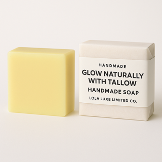 Bar of soap and its packaging with 'Lola Luxe Limited Co.' branding on a white background